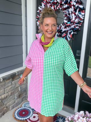 Charlotte Color Block Gingham Dress