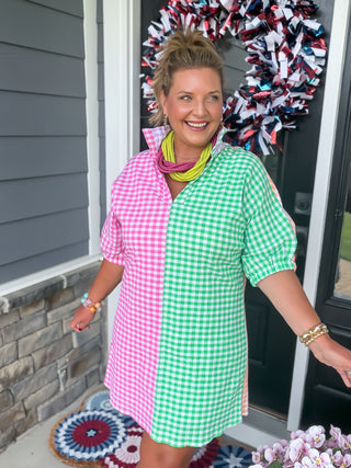 Charlotte Color Block Gingham Dress