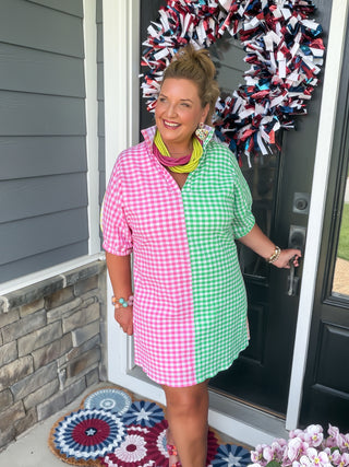 Charlotte Color Block Gingham Dress