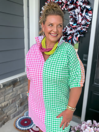 Charlotte Color Block Gingham Dress