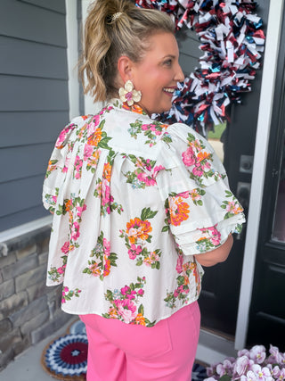 Megan Floral Puff-Sleeve Blouse