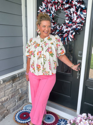 Megan Floral Puff-Sleeve Blouse