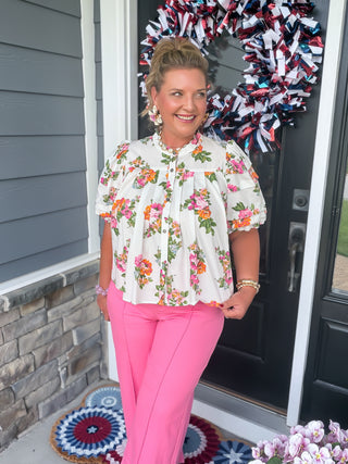 Megan Floral Puff-Sleeve Blouse