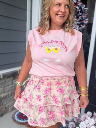 floral and lace tiered mini skirt