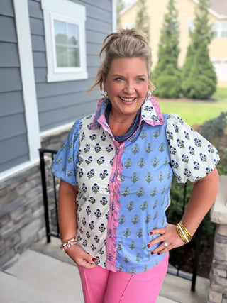 Periwinkle Floral Mosaic Blouse