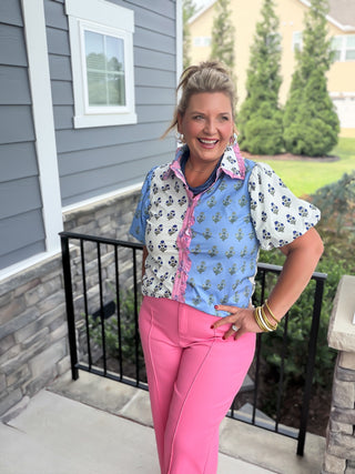 Periwinkle Floral Mosaic Blouse