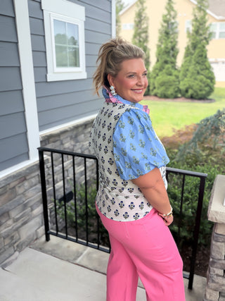 Periwinkle Floral Mosaic Blouse