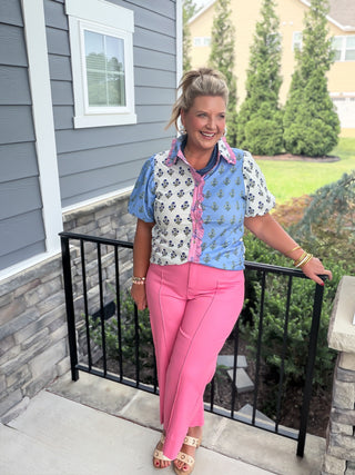 Periwinkle Floral Mosaic Blouse