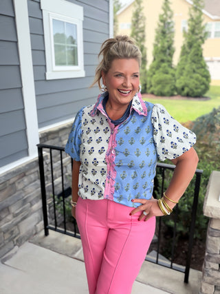 Periwinkle Floral Mosaic Blouse