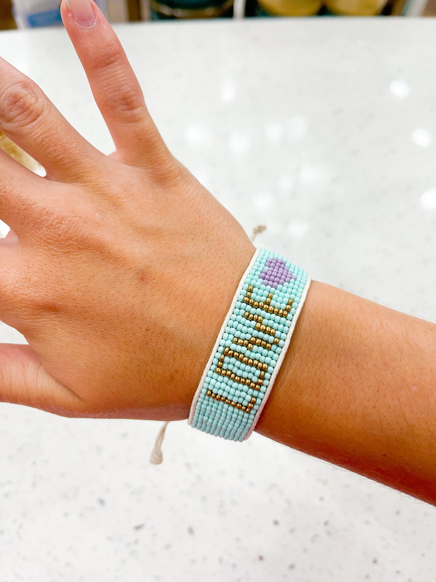 "Love" Beaded Bracelet Aqua