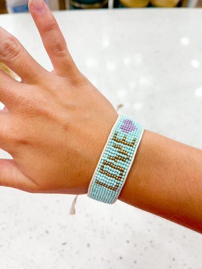 "Love" Beaded Bracelet Aqua