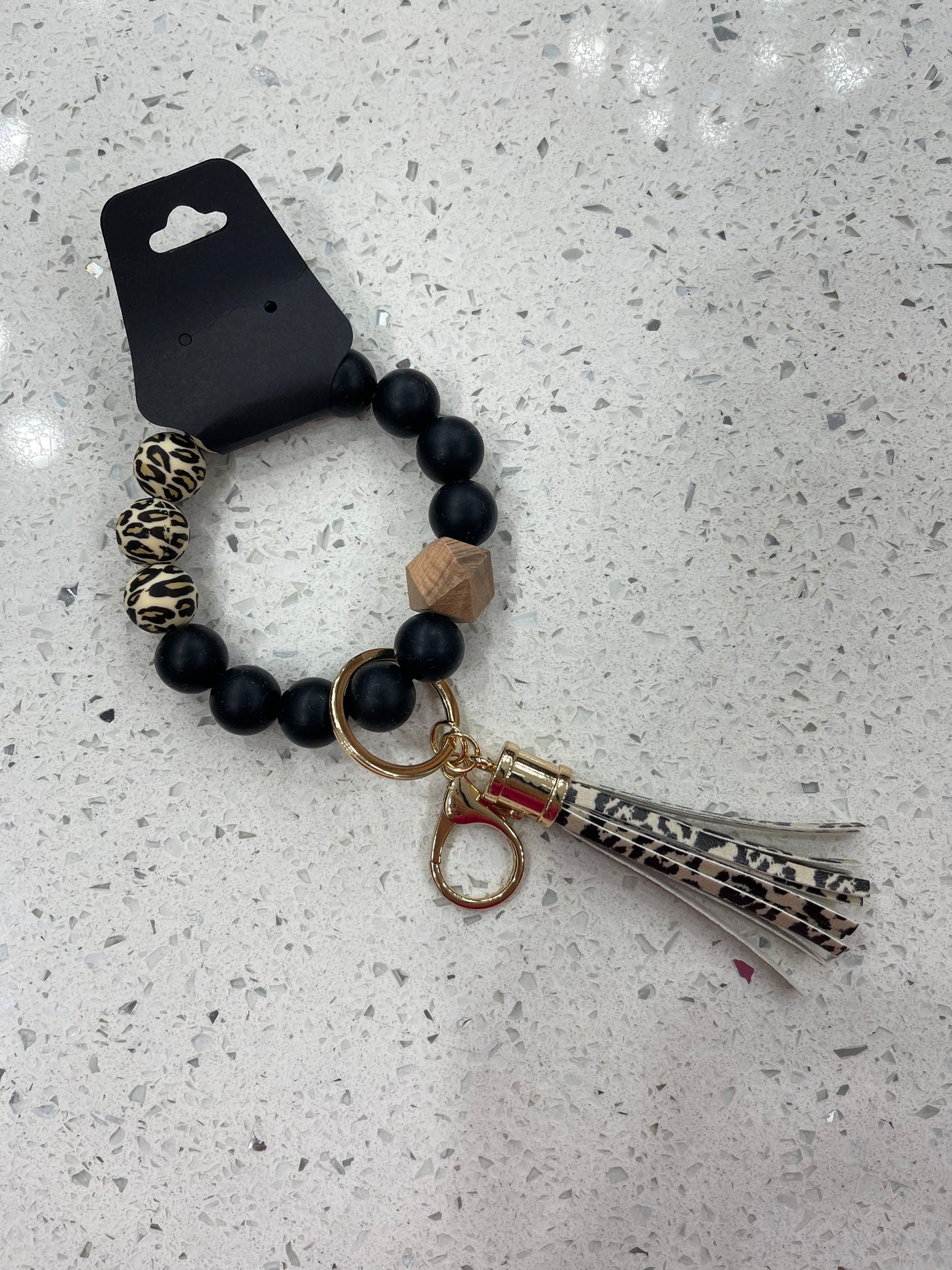 Animal Print/Black Bead Keychain