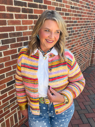 colorful striped cardigan