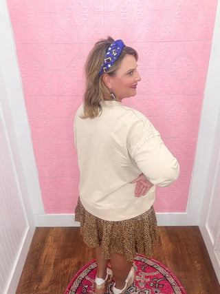 Kickoff & Cuffs Knit Top, large sequin football, brown football on front, sweatshirt, crewneck, soft, fall, football, queen of sparkles