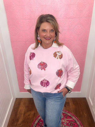 pumpkin bow sweatshirt, sequin pumpkins with bows, pink, fall, thanksgiving, soft, crew neck