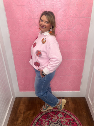 pumpkin bow sweatshirt, sequin pumpkins with bows, pink, fall, thanksgiving, soft, crew neck