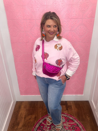 pumpkin bow sweatshirt, sequin pumpkins with bows, pink, fall, thanksgiving, soft, crew neck