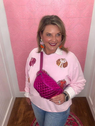 pumpkin bow sweatshirt, sequin pumpkins with bows, pink, fall, thanksgiving, soft, crew neck
