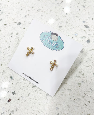 Gold Crystal Cross Stud Earringss
