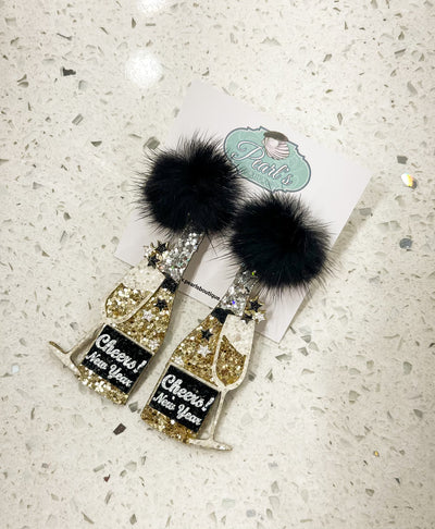 New Year Champagne Glitter Earrings