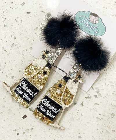 New Year Champagne Glitter Earrings