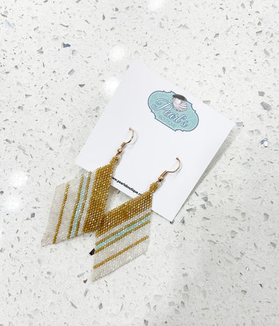 Striped Bead Diamond Drop Earrings