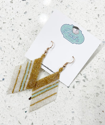Striped Bead Diamond Drop Earrings