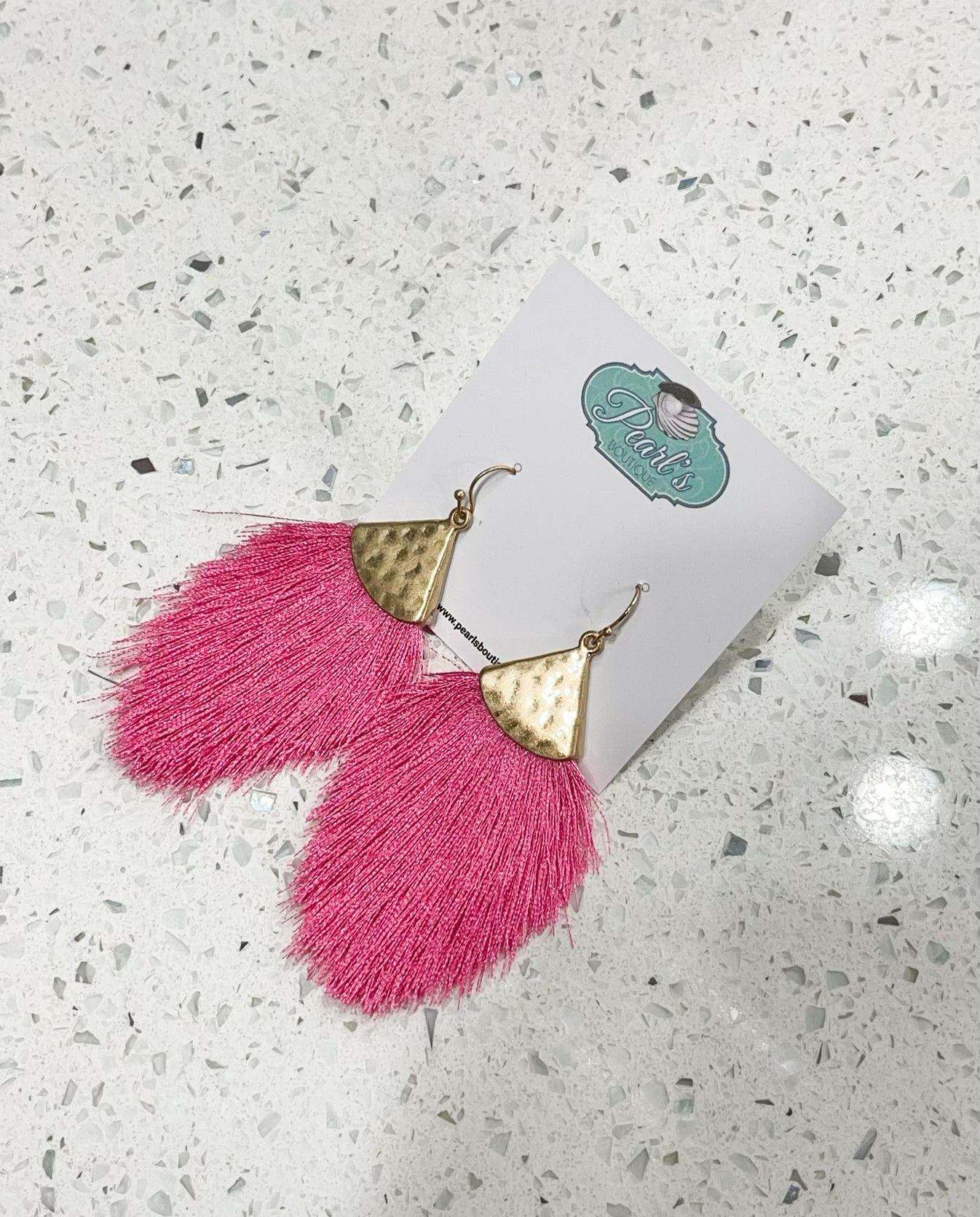 Hot Pink Triangle Tassel Earrings