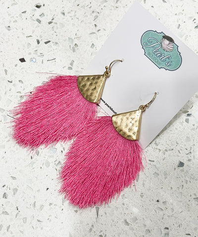 Hot Pink Triangle Tassel Earrings