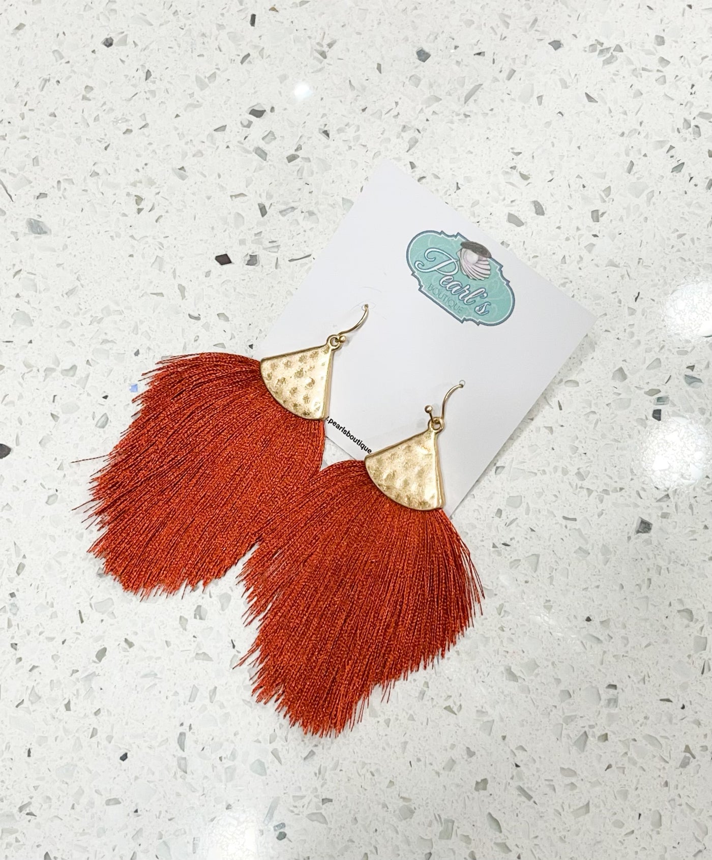 Rust Triangle Tassel Earrings