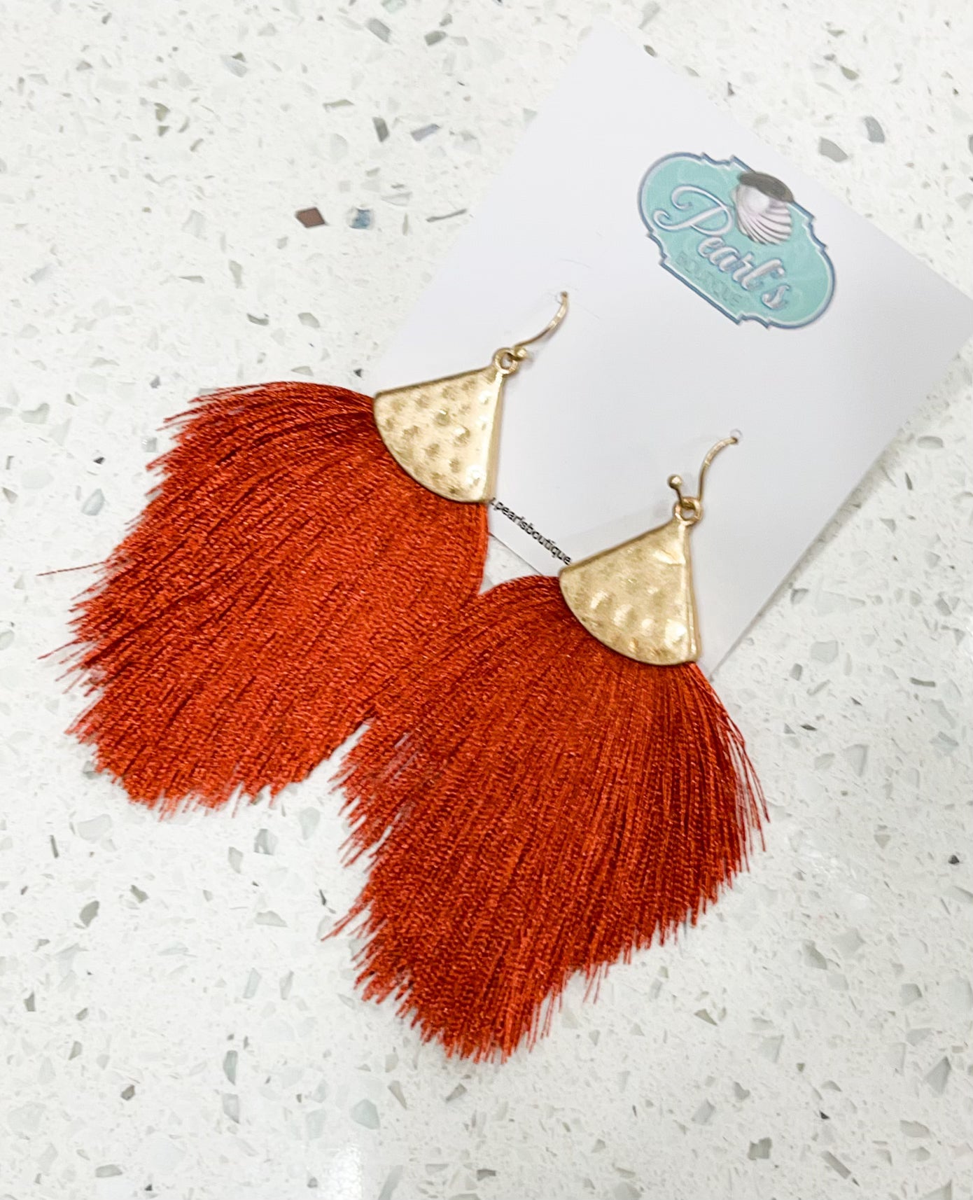 Rust Triangle Tassel Earrings