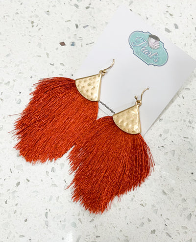 Rust Triangle Tassel Earrings