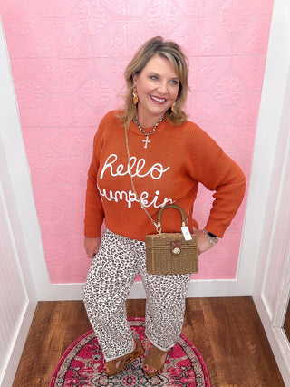 Hello Pumpkin Sweater, orange knit sweater, cream yarn hello pumpkin, fall, thanksiving, sweater, woman