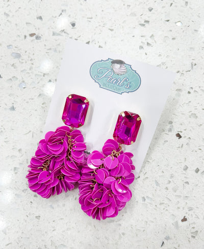 Magenta Glass & Sequin Fringe Earrings