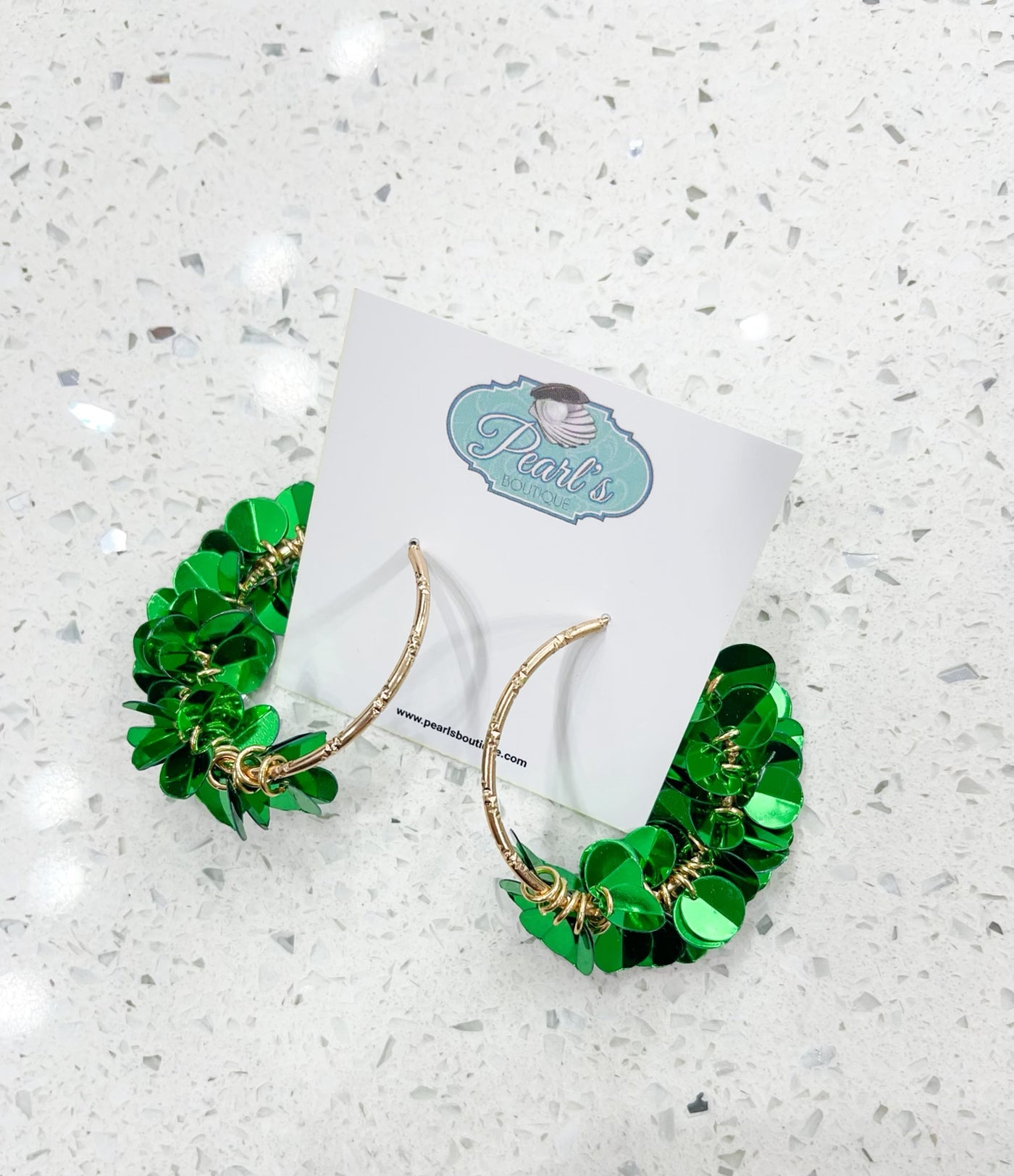 Green Sequin Dangle Earrings