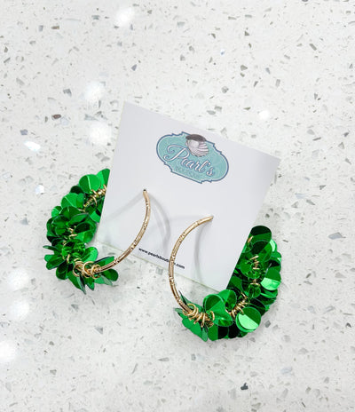 Green Sequin Dangle Earrings