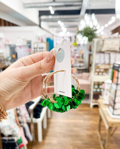 Green Sequin Dangle Earrings