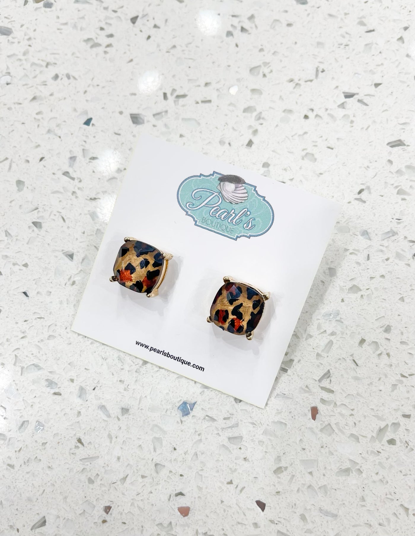 Brown Leopard Square Earrings
