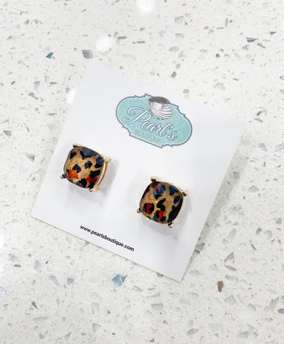 Brown Leopard Square Earrings