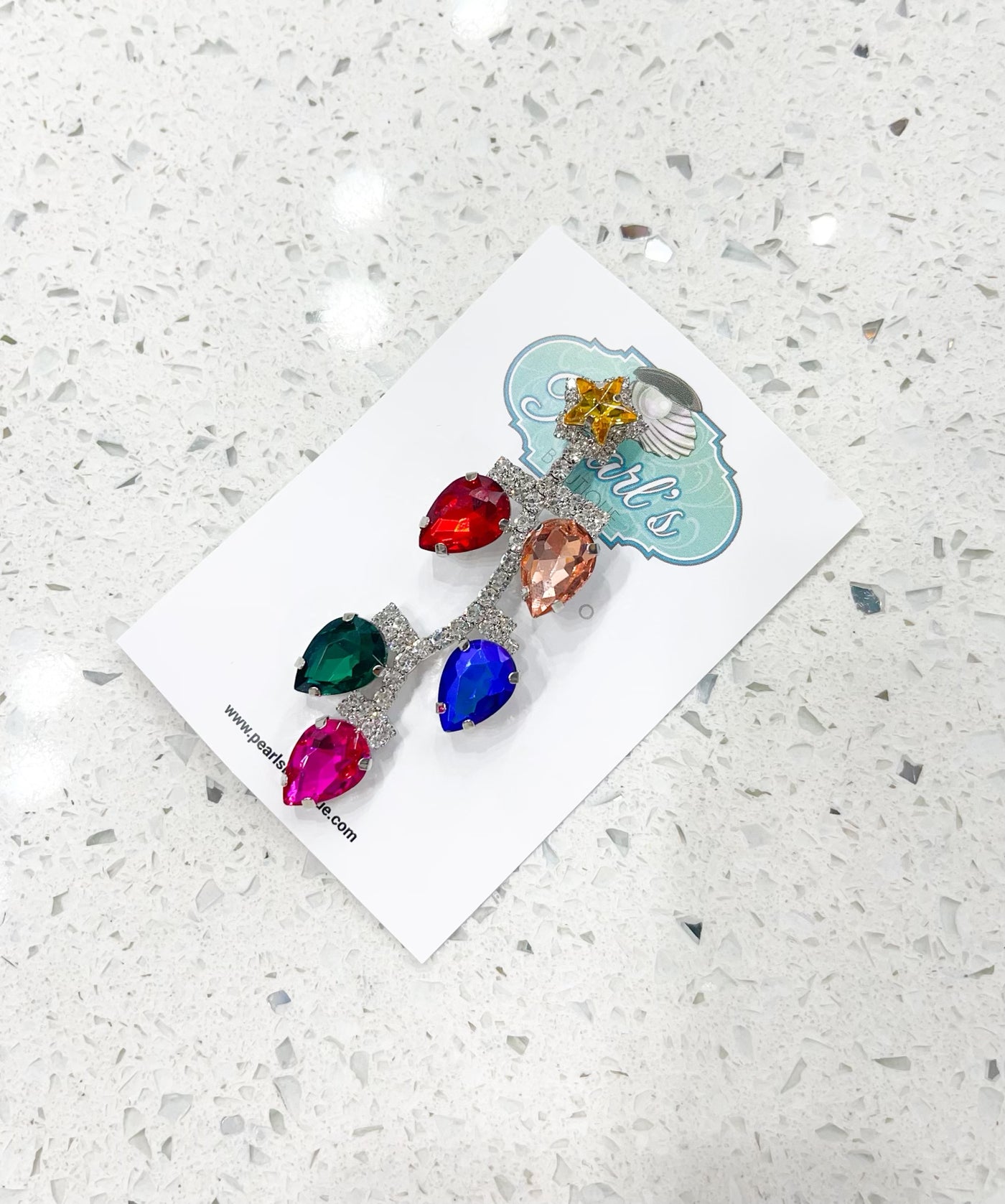 Christmas Lights Crystal Gemstone Brooch Pin: Silver