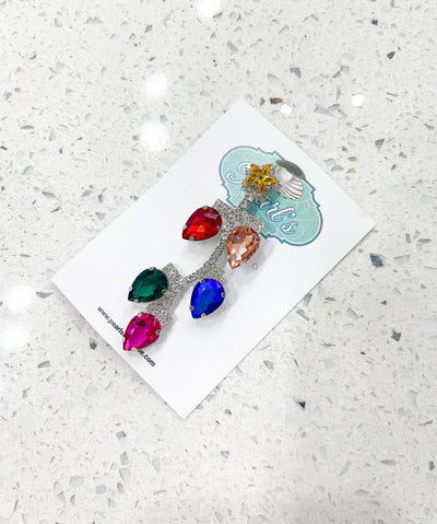 Christmas Lights Crystal Gemstone Brooch Pin: Silver