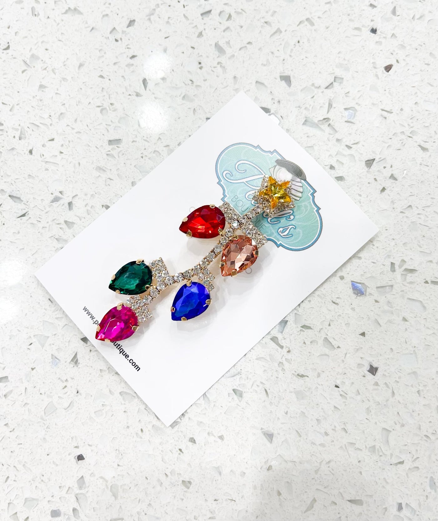 Christmas Lights Crystal Gemstone Brooch Pin: Gold