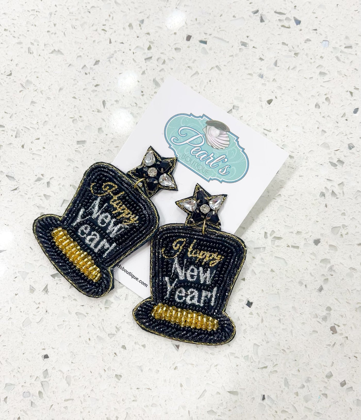 Jeweled Happy New Years Party Hat Earrings