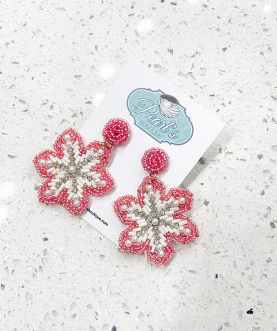 Jeweled Snowflake Beaded Christmas Earrings