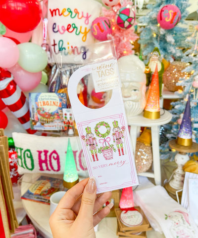 Handpainted Pink Peppermint Nutcrackers Wine Tag