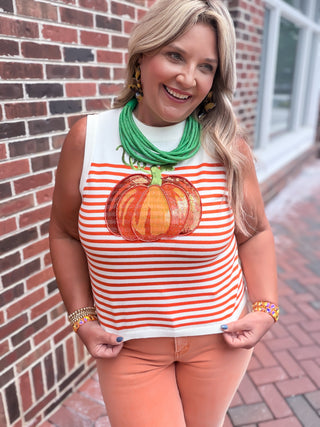 Queen of Sparkles orange and ivory striped pumpkin knit tank