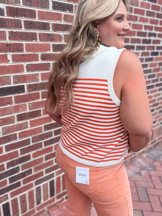 Queen Of Sparkles | Ivory & Orange Striped Pumpkin Knit Tank