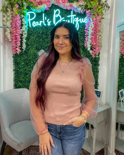 On Holiday Pink Sheer Sleeve Sweater