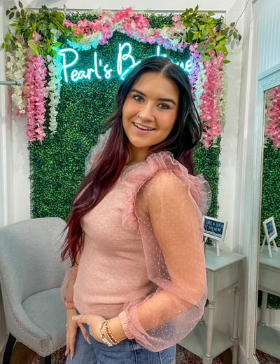 On Holiday Pink Sheer Sleeve Sweater