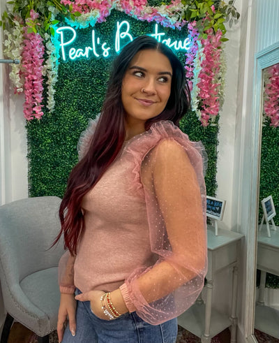 On Holiday Pink Sheer Sleeve Sweater